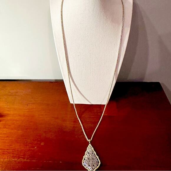 Kendra Scott AIDEN Necklace Gold Silver Filigree Long Chain Two Tone Metal Boho - Picture 14 of 14